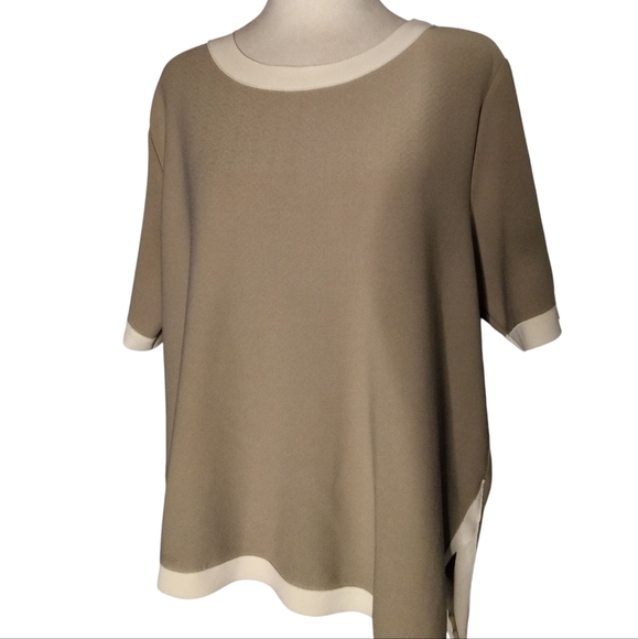 Joh Kaya Knit Asymmetric Top In Khaki Size Large Timeless Classic - Picture 3 of 11